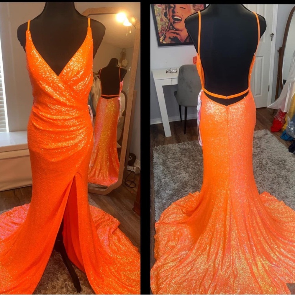 NWT JOVANI Vibrant Orange Sequin Gown SIZE 4
